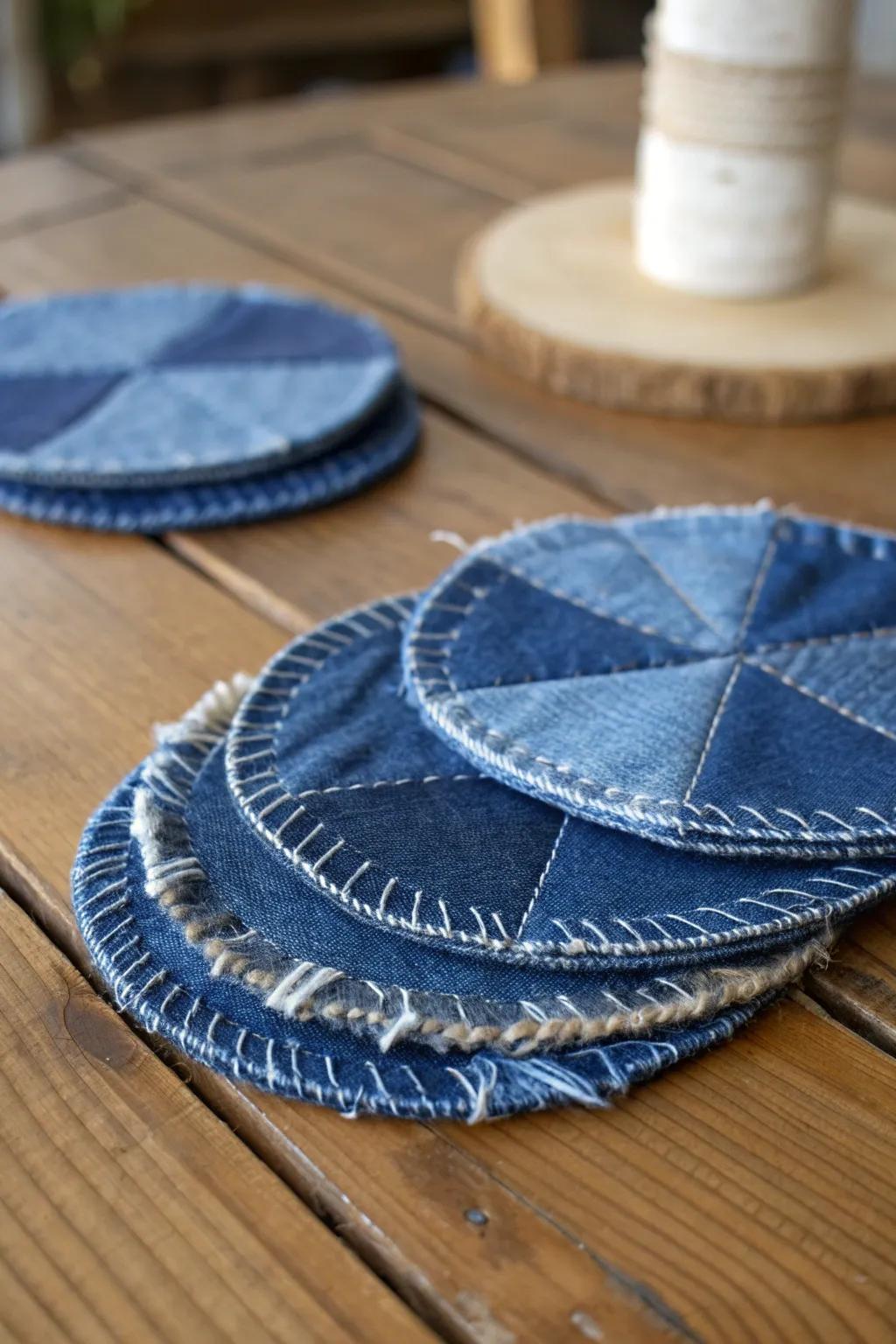 Elevate your space with handcrafted denim coasters, where sustainability meets style.