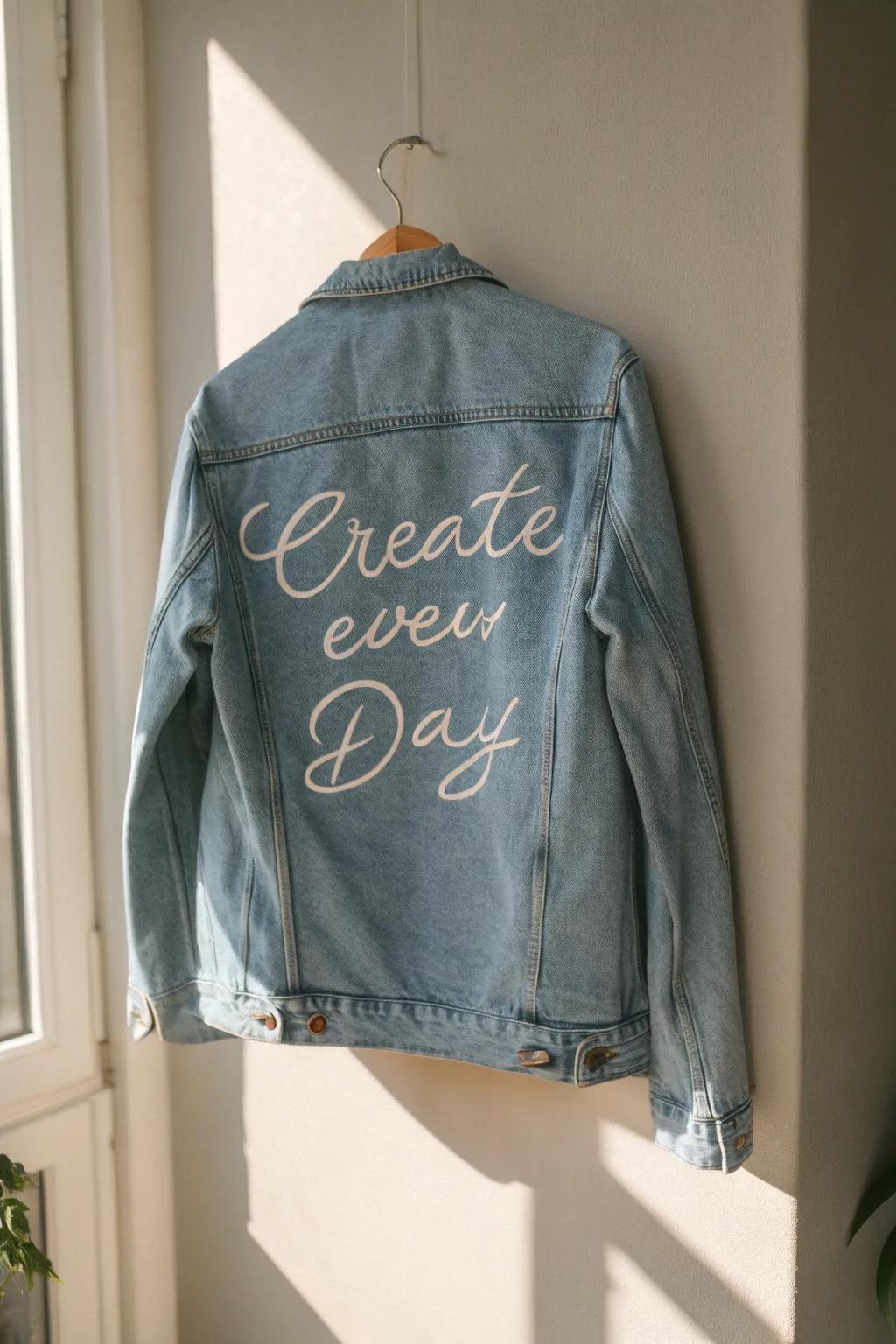Embrace creativity daily with personalized touches on your upcycled jacket.