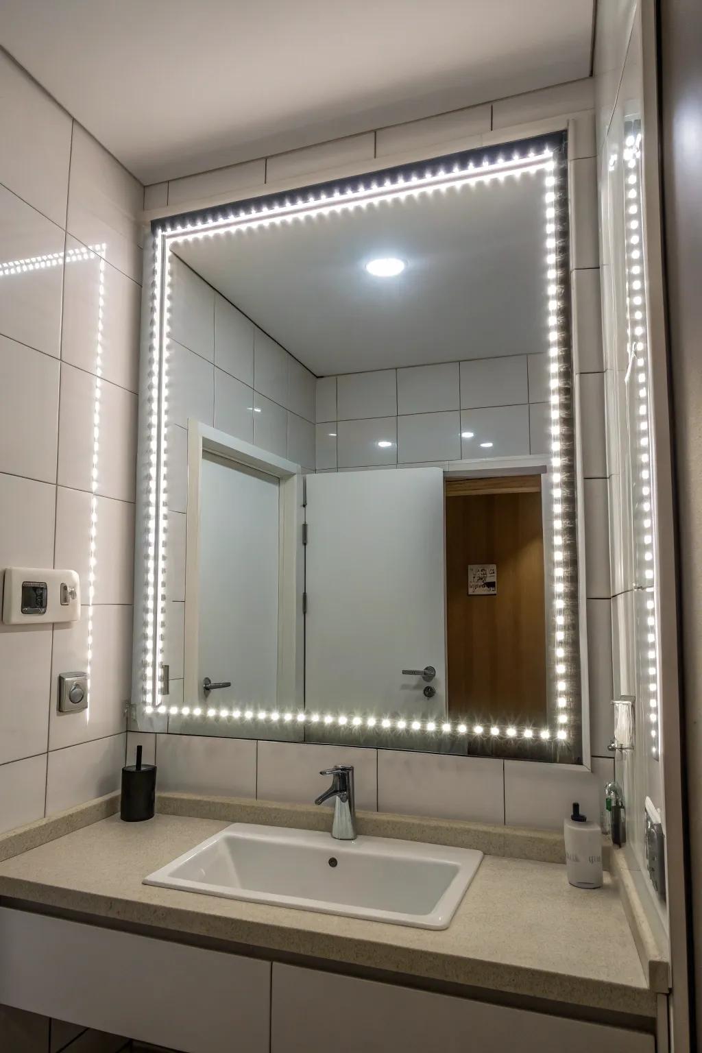 LED lights give mirrors a glamorous, illuminated look.