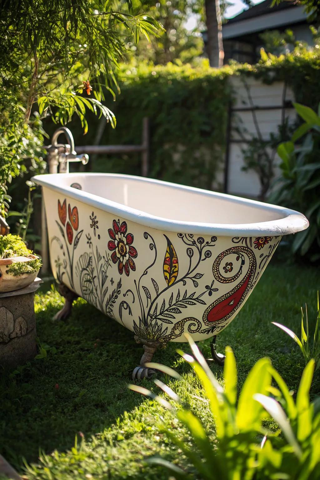 Transform your old bathtub into an outdoor masterpiece that captivates and inspires.