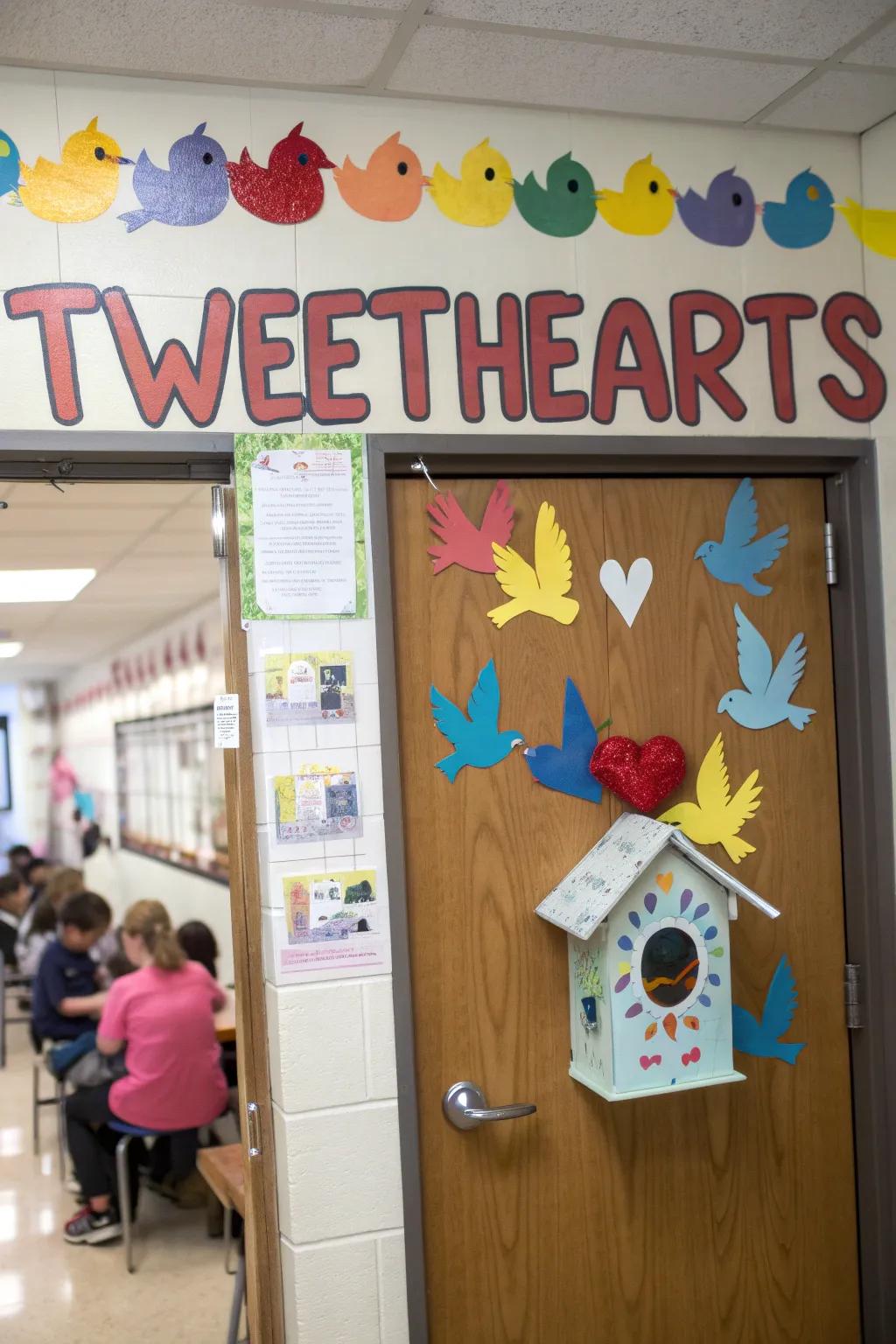 Nature's lovebirds inspire this 'Tweethearts' themed door.