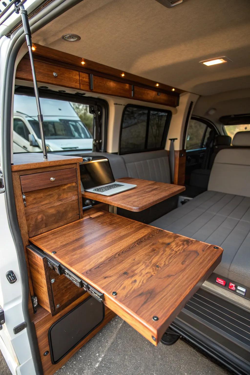 Ingenious Design: A Fold-out Desk that Transforms Your Van Life.
