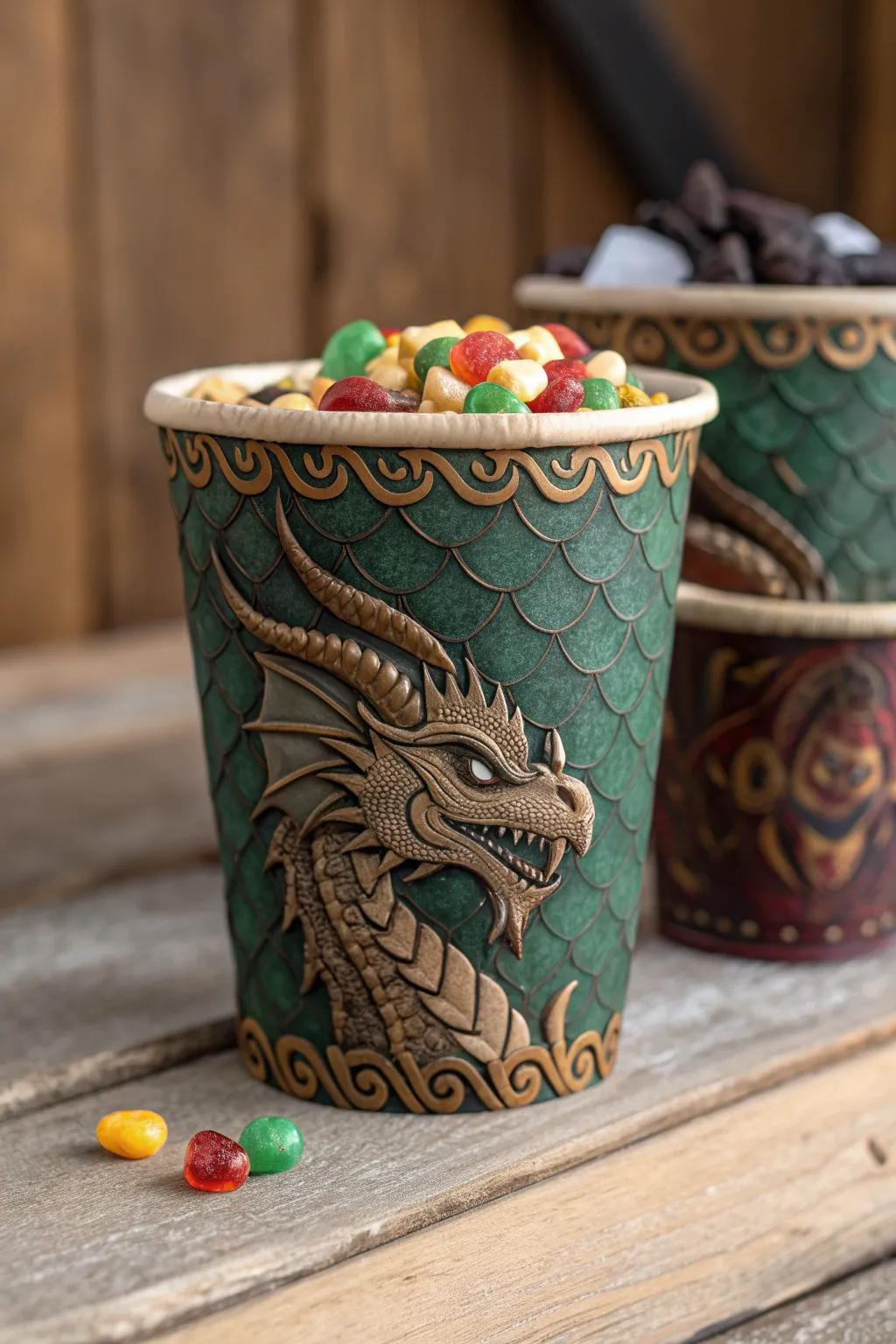 Unleash your creativity with this Viking dragon snack cup, where craftsmanship meets imagination!
