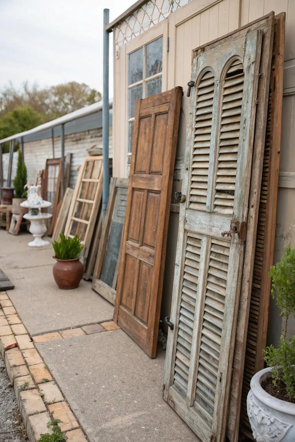 Architectural salvage pieces add texture and history to this unique patio.