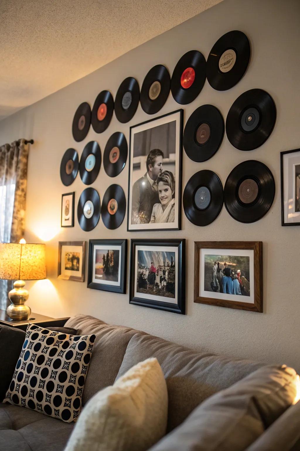 Blend family memories with music using vinyl photo frames.