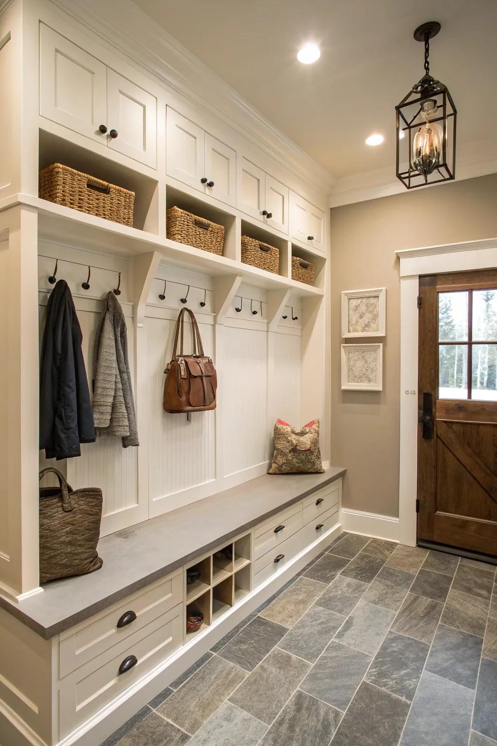 A practical mudroom created from a wall bump out, perfect for organizing.