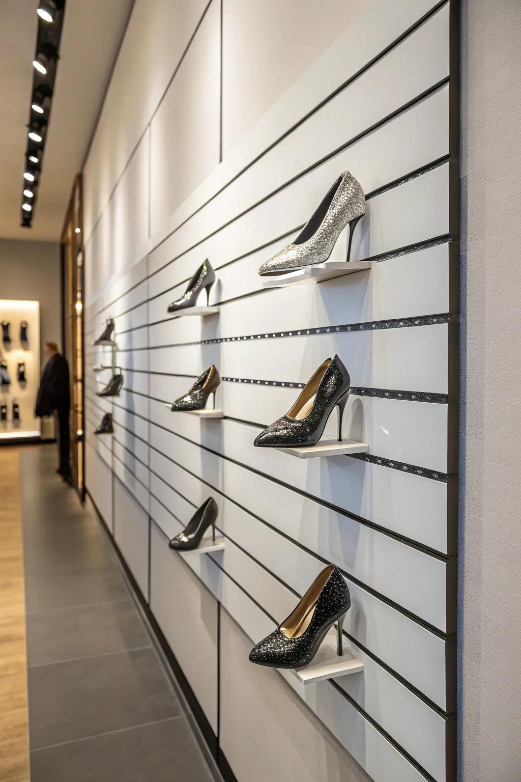 Magnetic strips offer a sleek solution for displaying shoes.