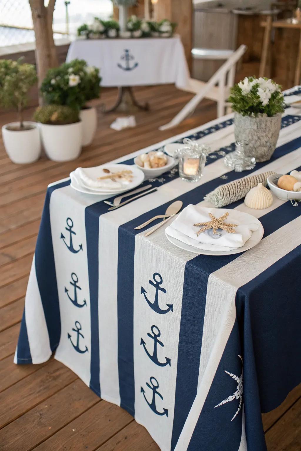 A nautical-themed wedding table setting perfect for seaside celebrations.