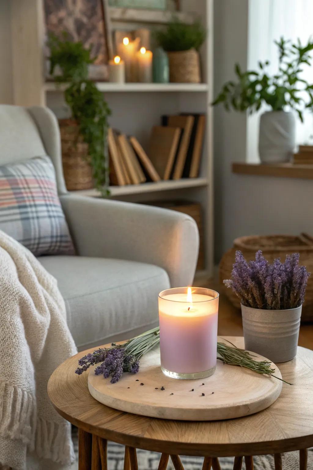 Set the mood for relaxation with a soothing aromatherapy candle.