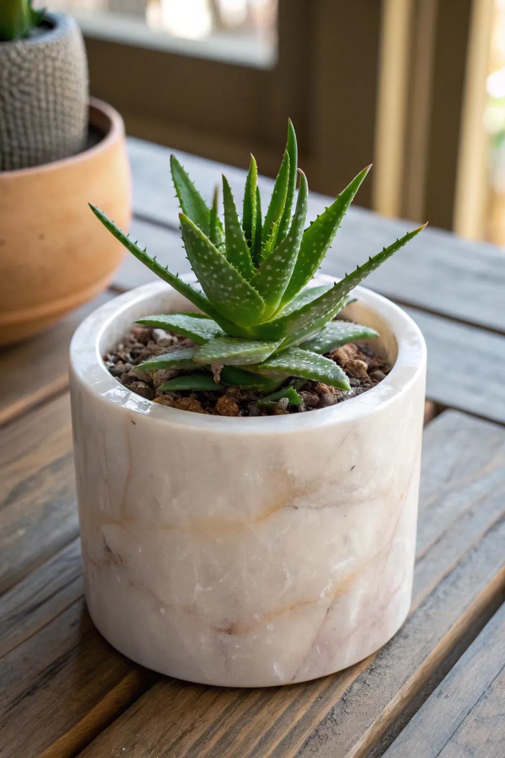 Elevate your indoor garden with a handcrafted quartz planter, where modern design meets natural beauty.