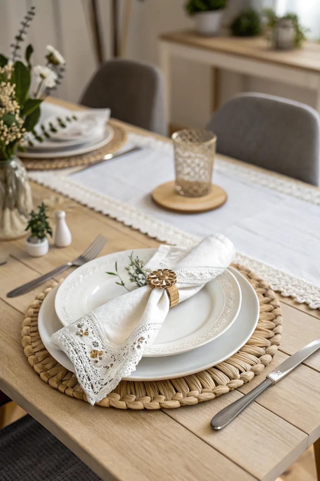 Elevate your table decor with vintage elegance: A charming handkerchief napkin ring makes every meal a special occasion.