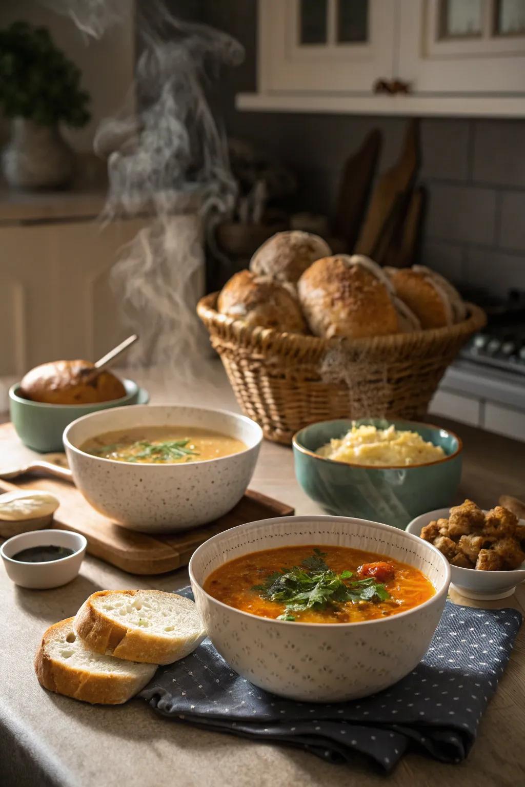 Warm winter soups are a comforting treat for guests.