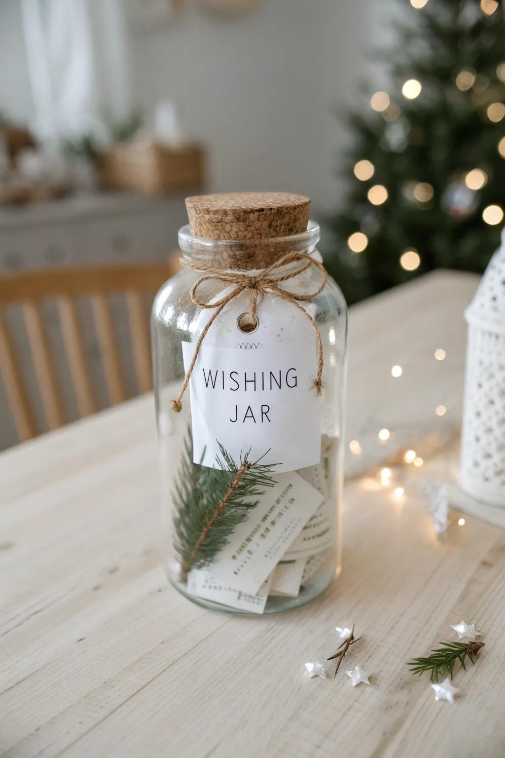 Capture holiday cheer with a minimalist wishing jar, perfect for heartfelt messages under the Christmas tree.