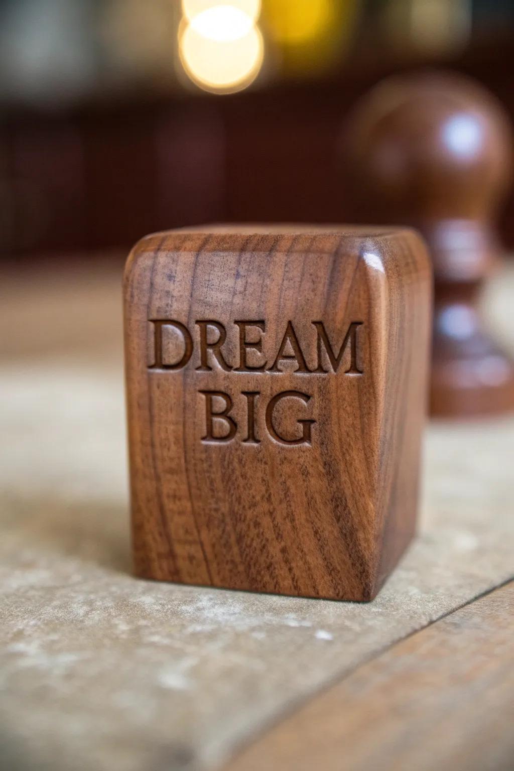 Elevate your space with the timeless elegance of a handcrafted 'Dream Big' quote block.