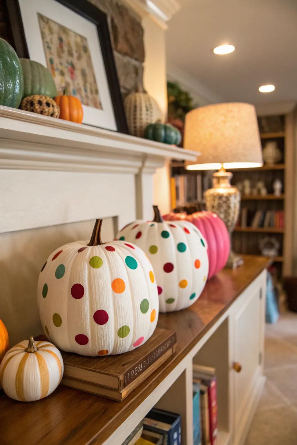 Add a playful touch with polka-dot painted pumpkins.