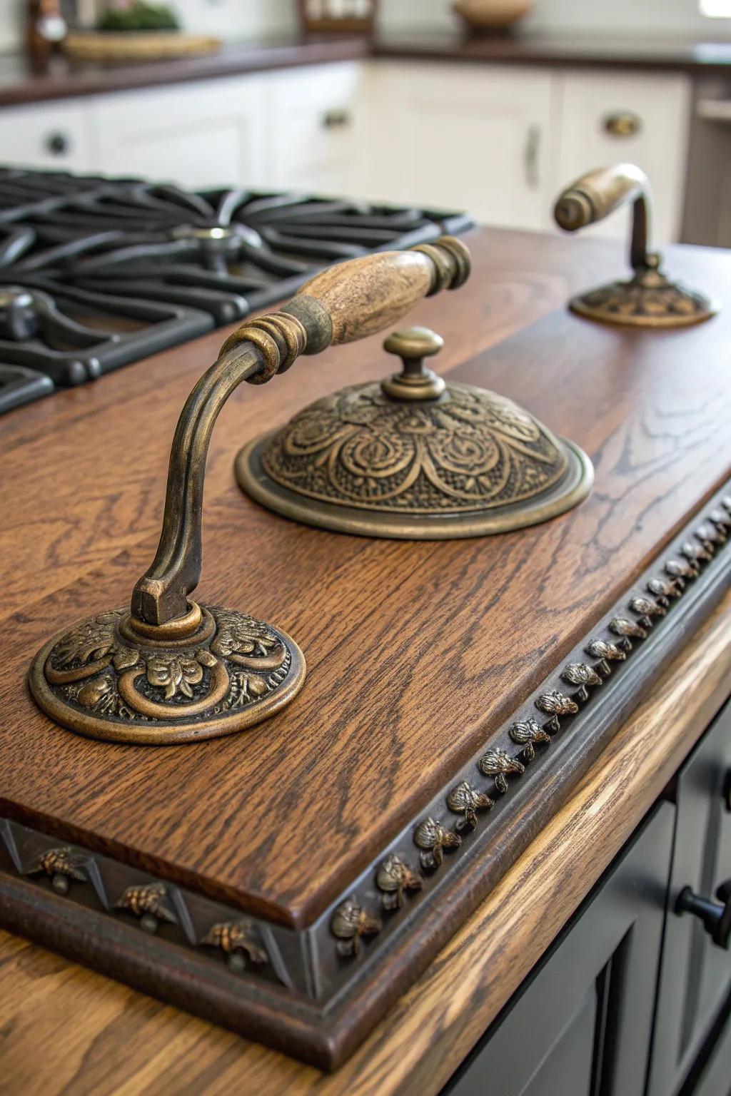 Elevate your stove with vintage charm: Antique handles that tell a story.