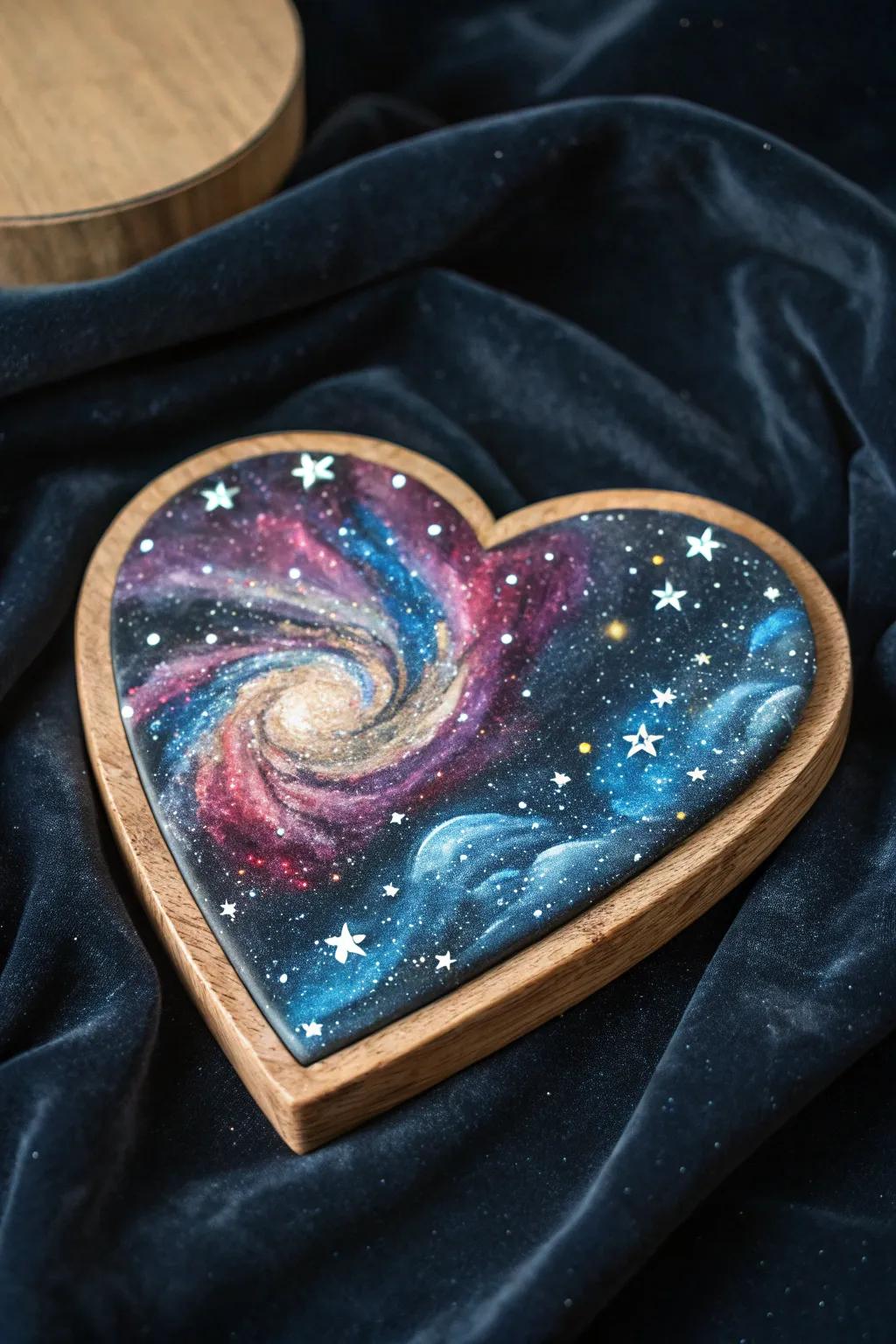 Bring the cosmos to your decor with a galaxy-inspired wooden heart.