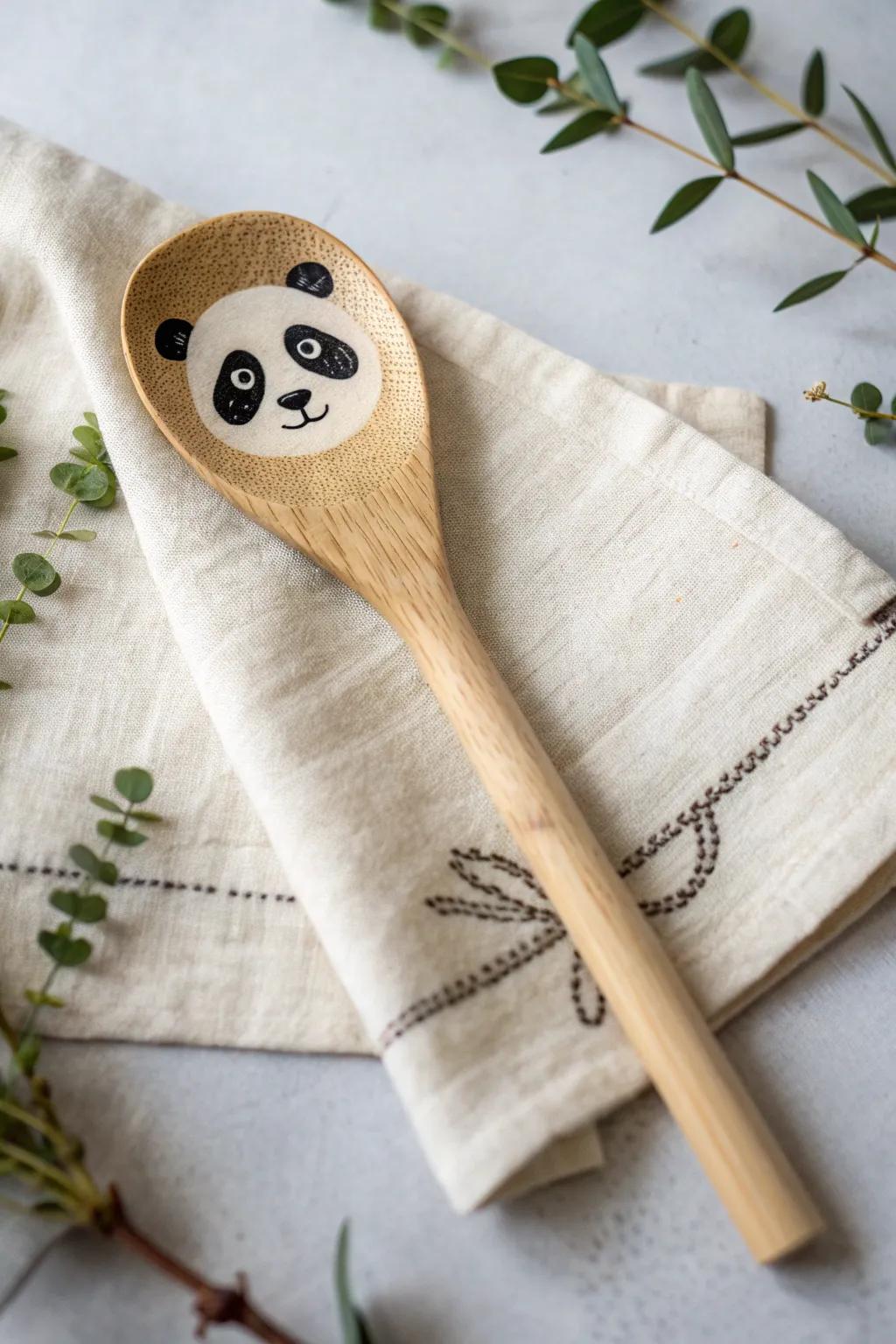 Add a playful touch to your kitchen with this charming panda-faced wooden spoon!