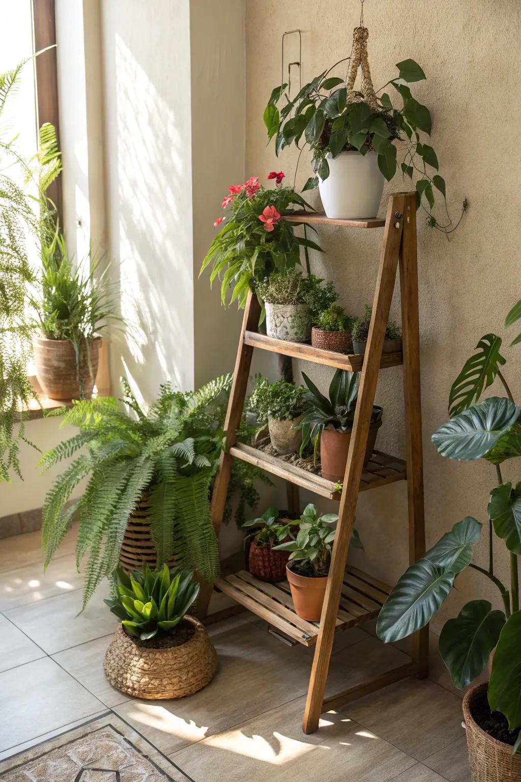 Display your plants with a handmade wooden stand.