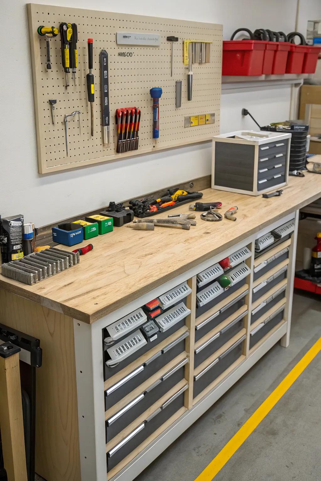 Drawer units keep small items neatly tucked away.