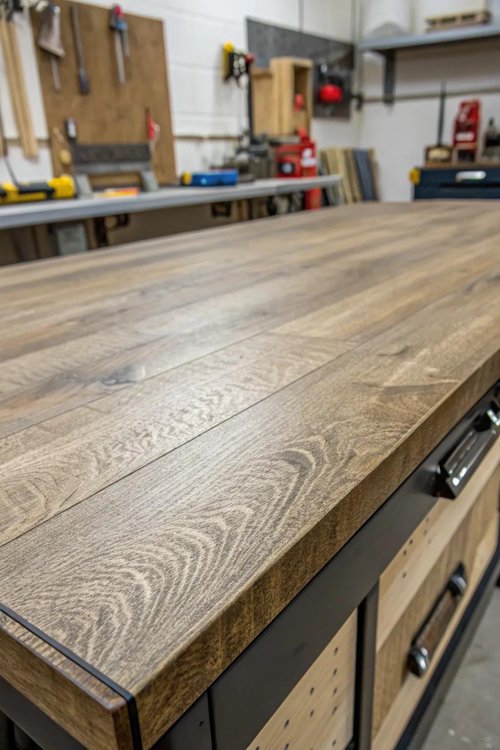 Elevate your workshop with the versatile charm of vinyl flooring on your workbench.