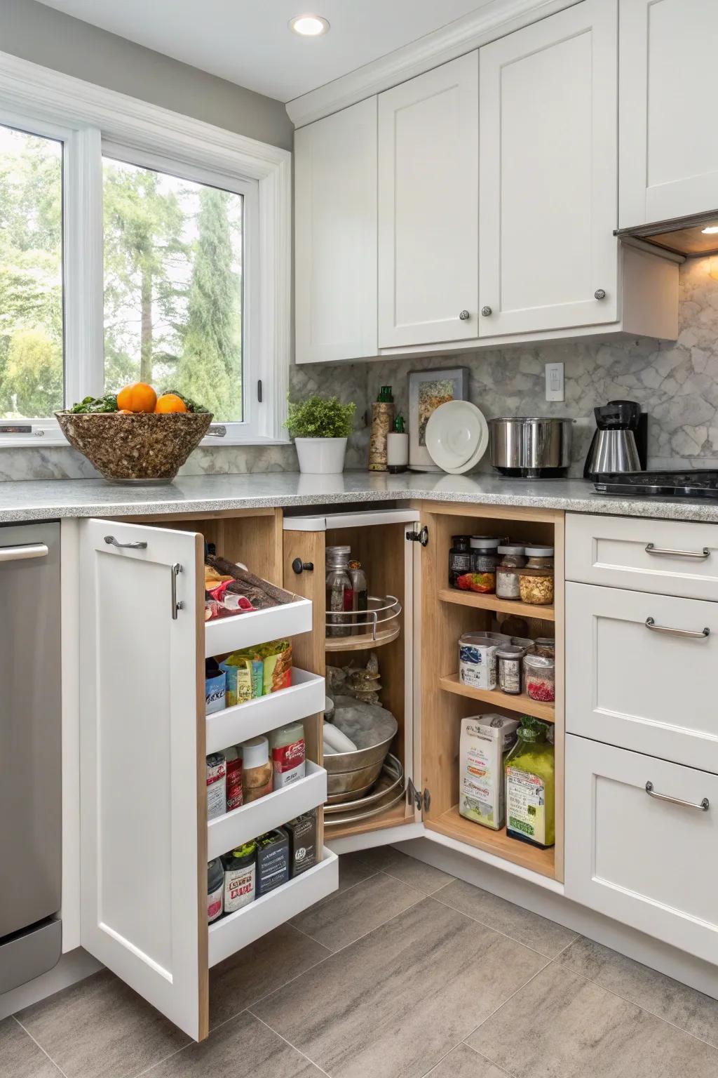 Smart corner solutions can unlock hidden storage potential in your kitchen.