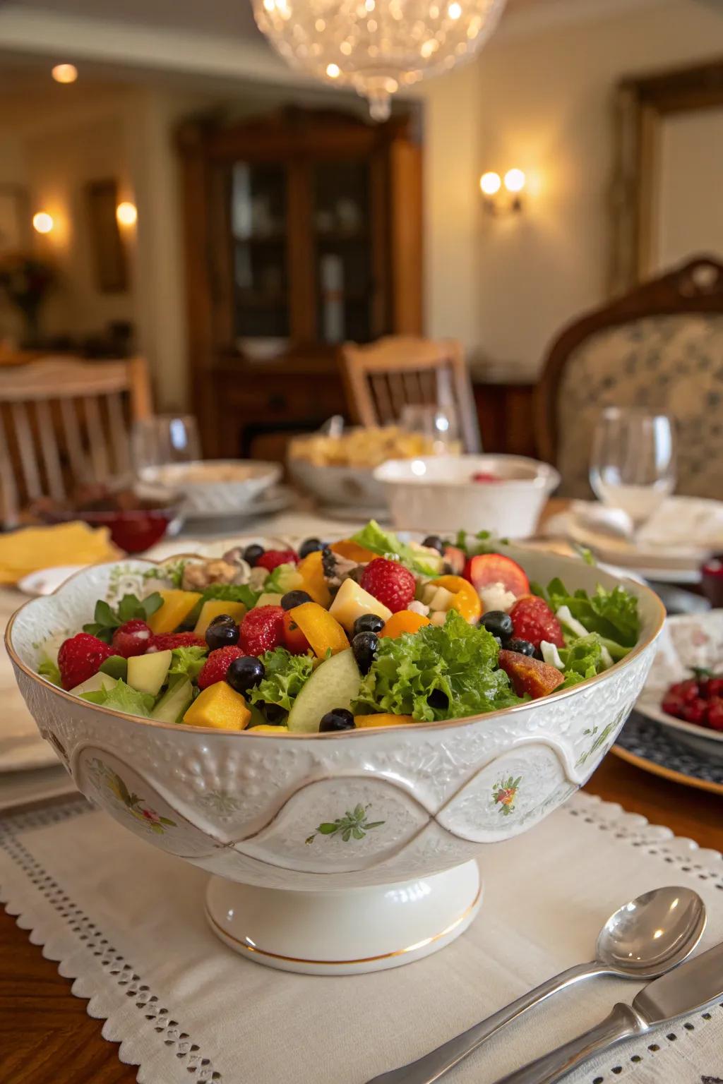 Elevate meals with a stunning porcelain serving bowl.