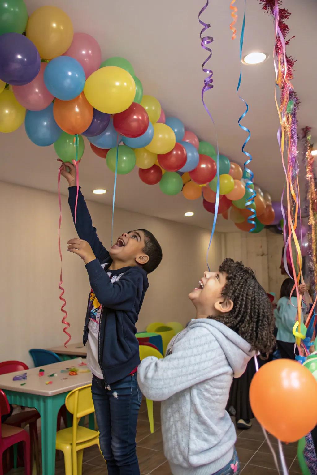 Kids creatively decorating their own party space.