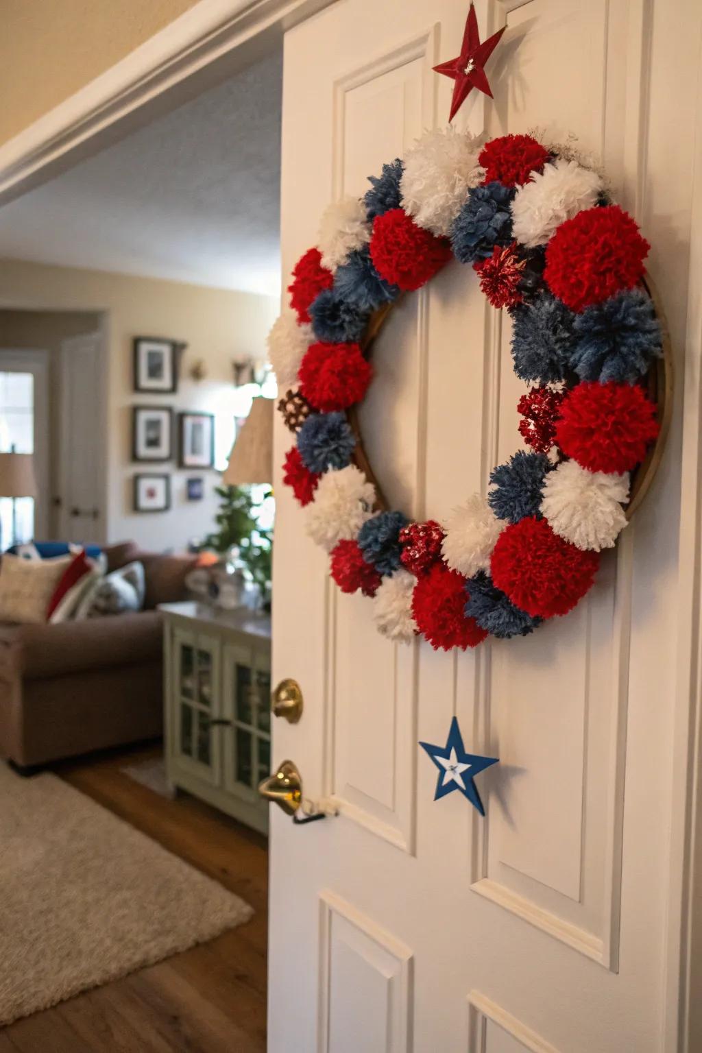 A whimsical pom-pom wreath that adds a playful touch to your decor.