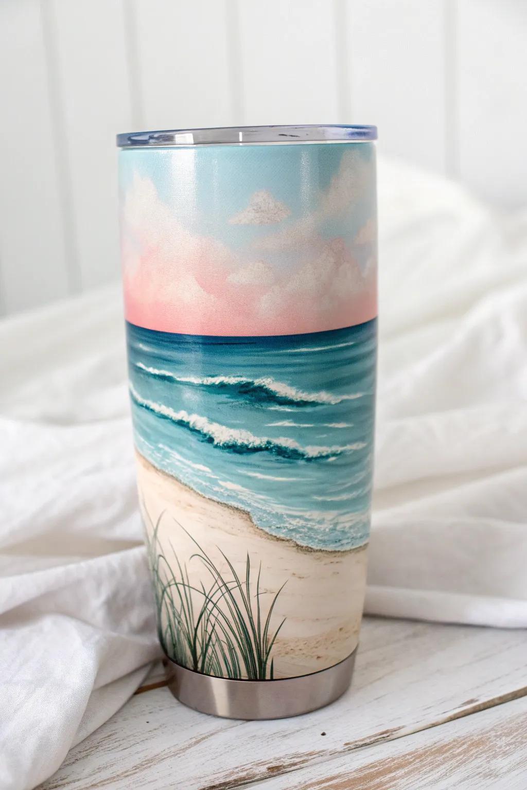 Sip your way to a mini-vacation with this beach-inspired tumbler, perfect for dreamers of sandy toes and ocean breezes.