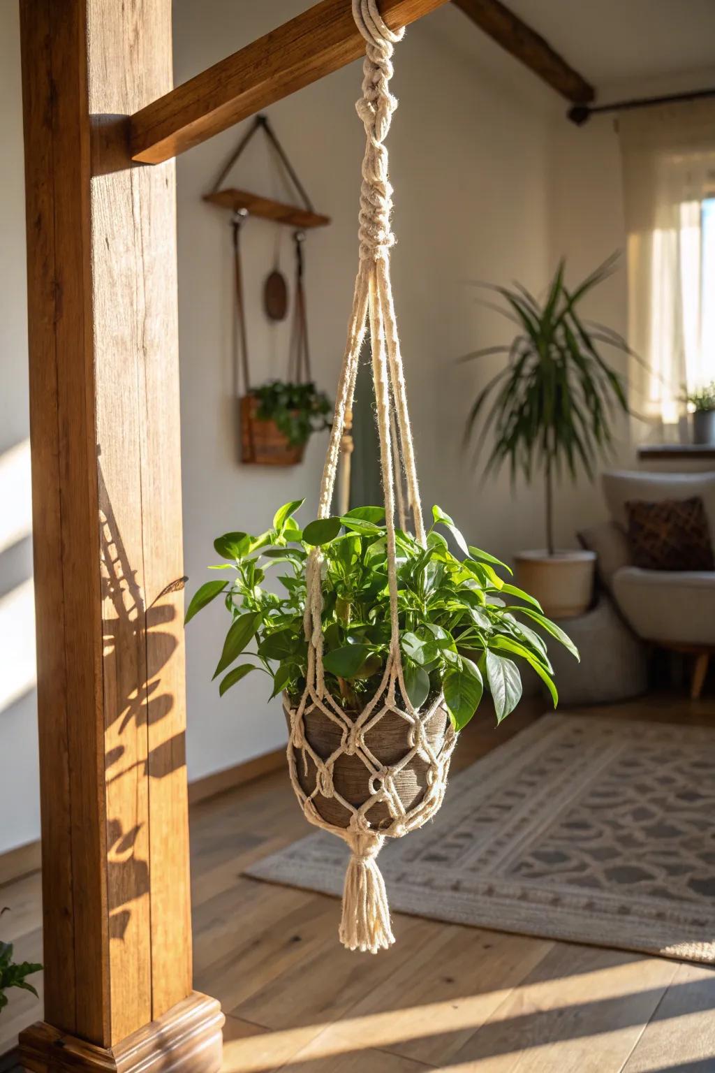 Bring boho vibes to your home with a macrame planter.