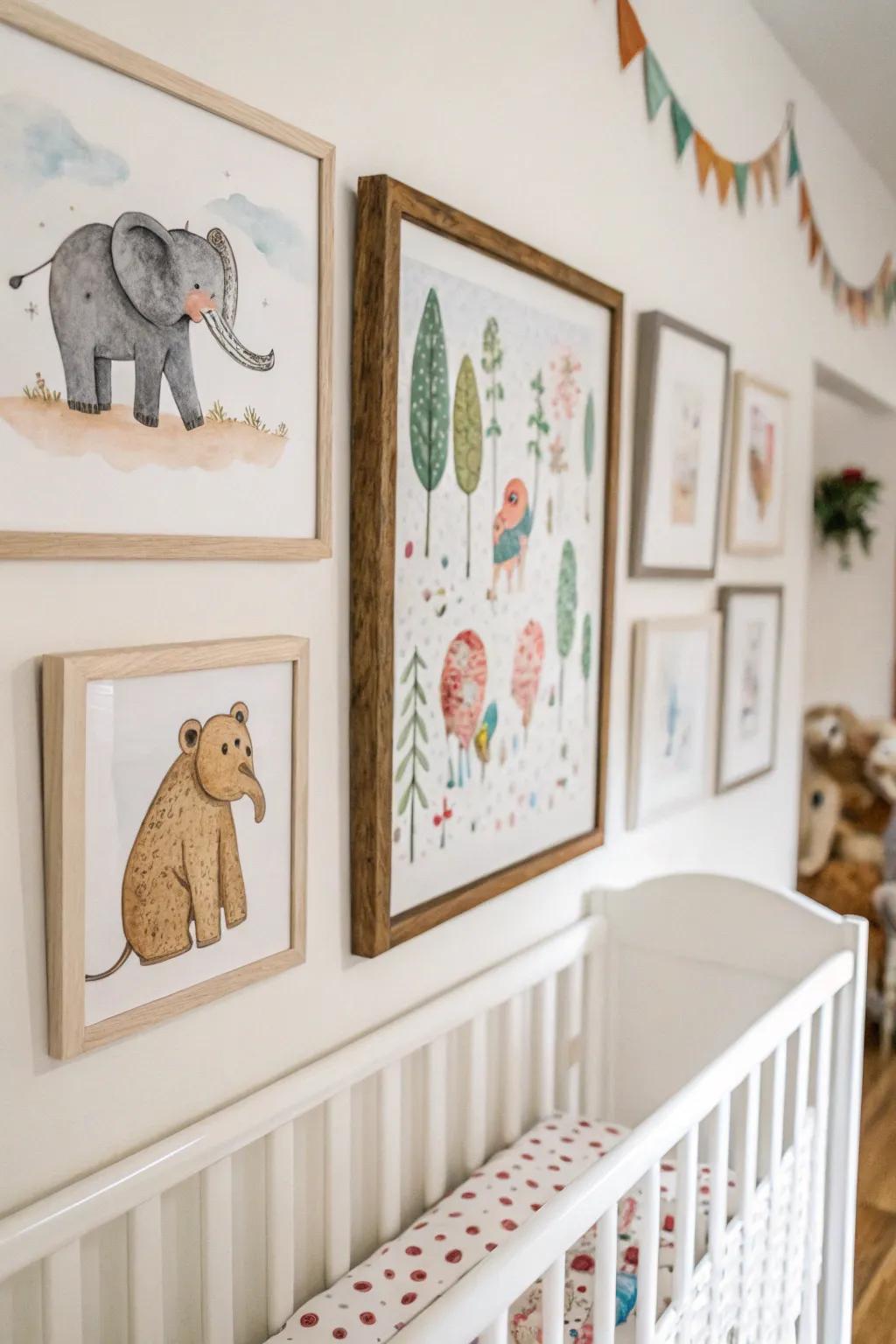 Animal art prints add character and charm to walls.