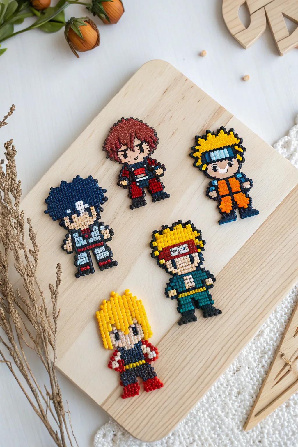 Bring your favorite anime characters to life with this stunning perler bead group set, perfect for adding a splash of color and creativity to any minimalist space!