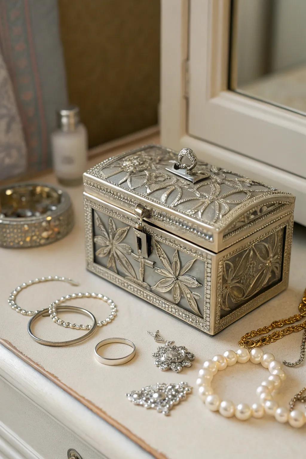 Store treasures in a beautifully crafted steel jewelry box.