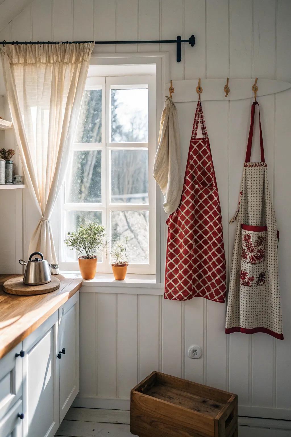 Transform your kitchen window with a playful apron valance that blends Scandinavian simplicity with boho charm.