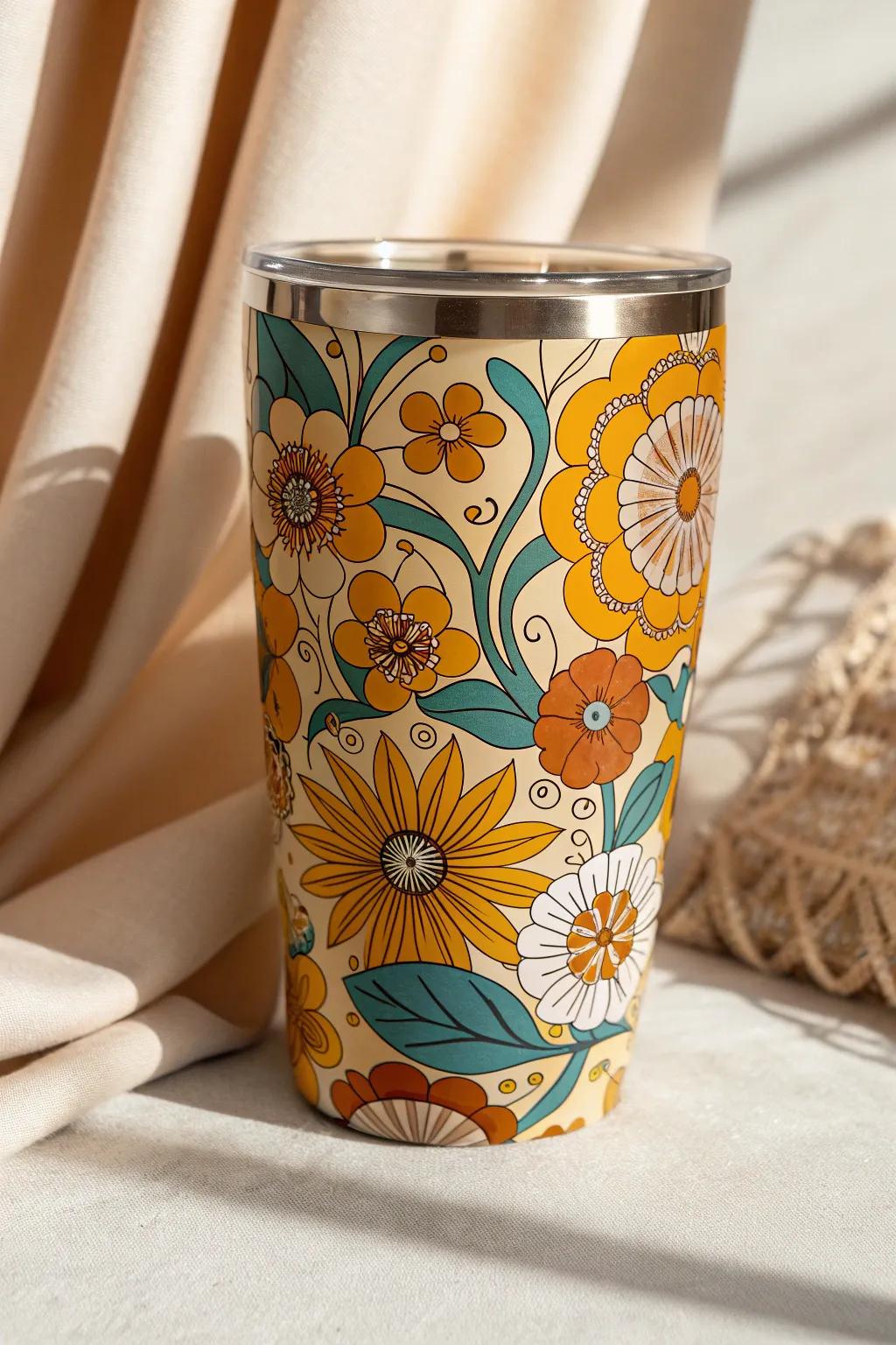 Embrace vintage vibes with this charming 70s-style floral tumbler. Perfect for adding a touch of nostalgia to your aunt's day!