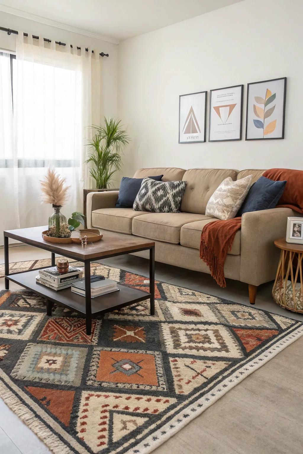 Accent rugs add warmth and style to any bachelor pad