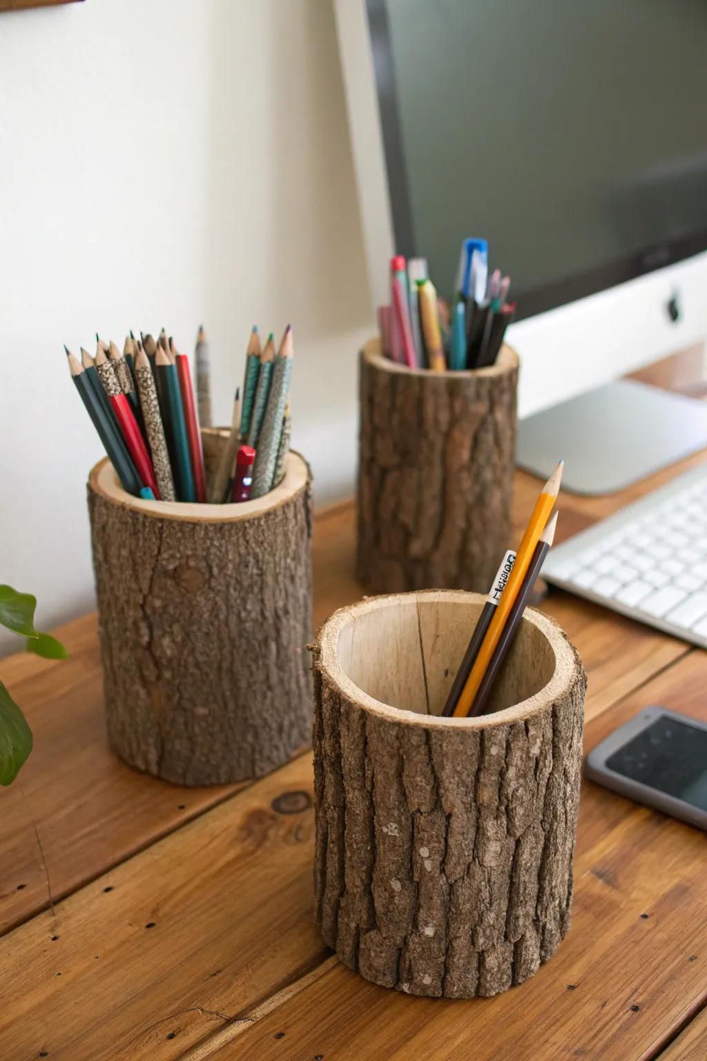 Bring a touch of nature to your workspace with these pencil holders.