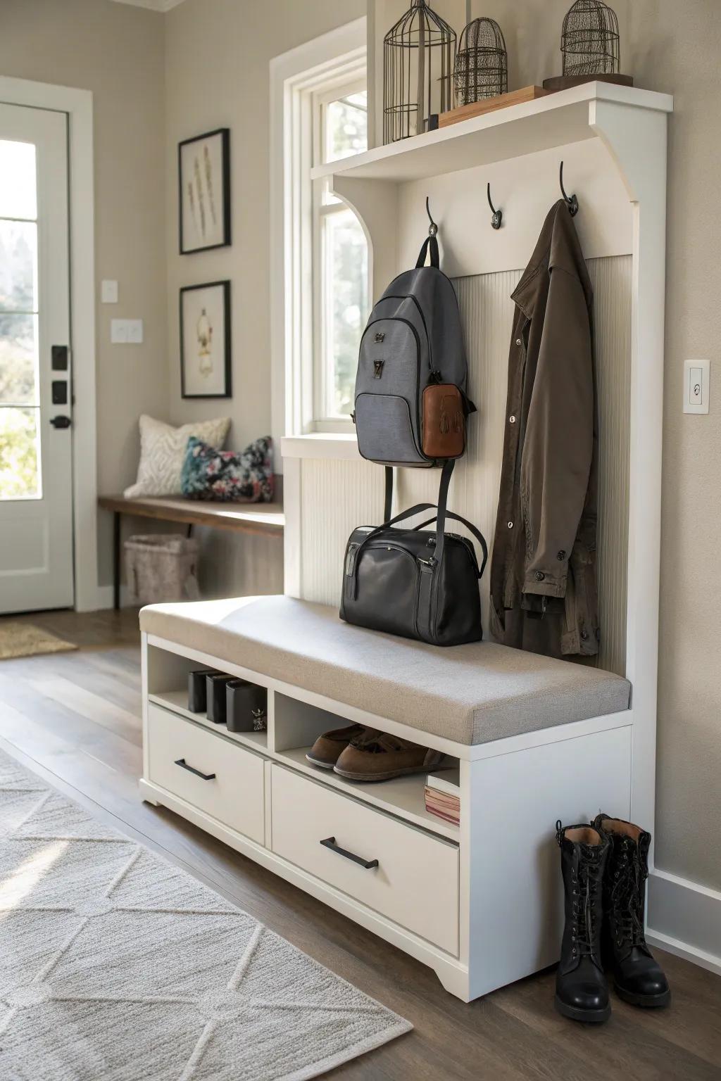 A bench with hidden storage is perfect for entryways or mudrooms.