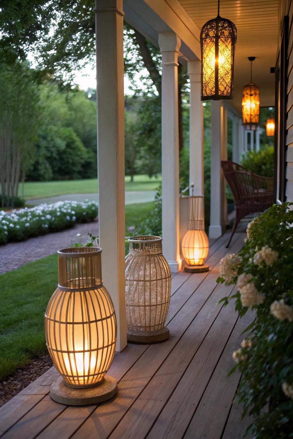 Bamboo lanterns provide ambient lighting and natural charm.