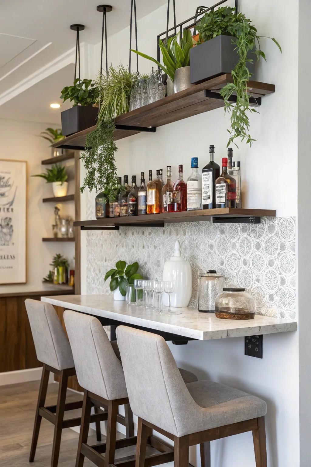 Vertical elements enhance the visual appeal of this bar setup.