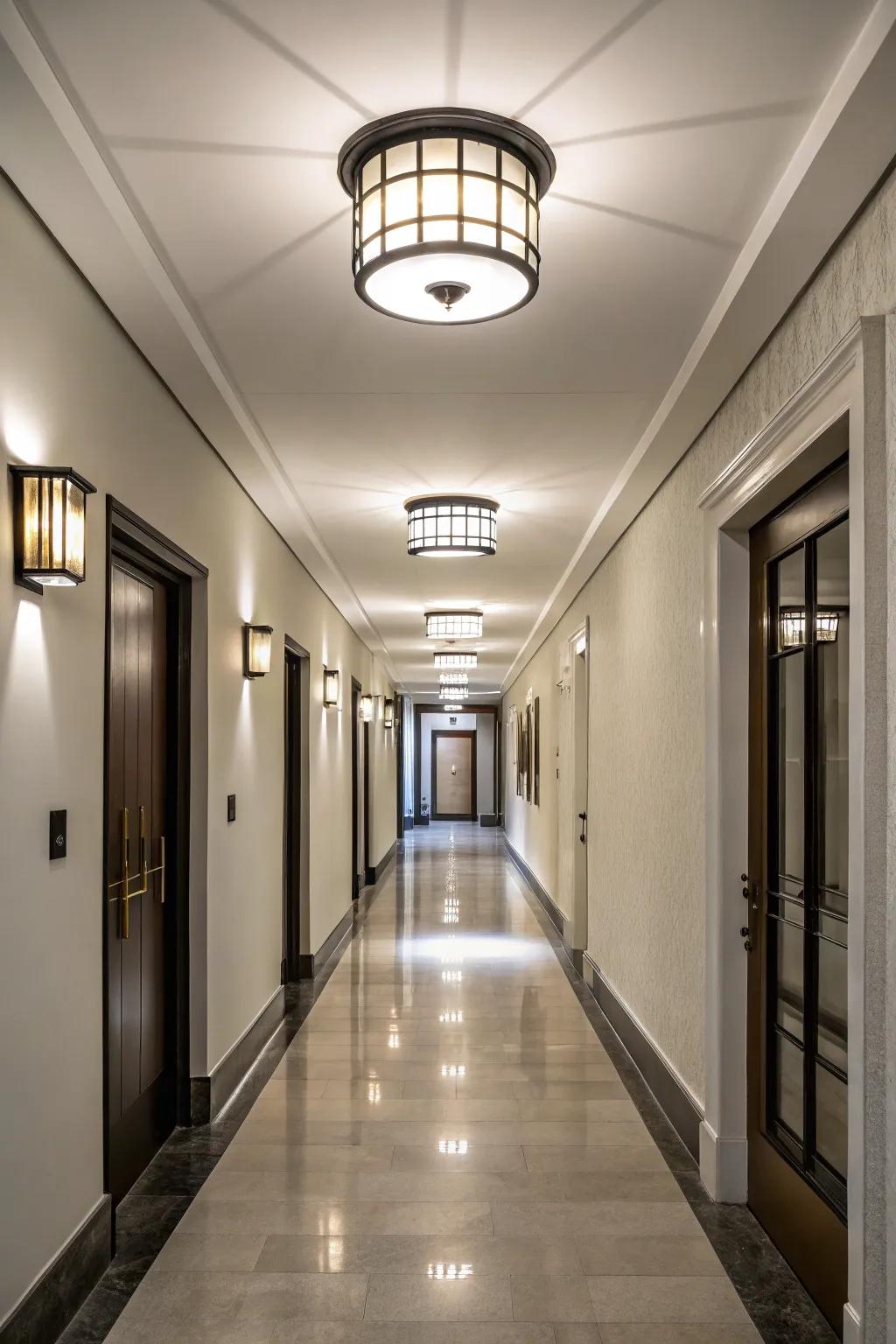 Flush mount barn lights offer a sleek and elegant lighting solution for hallways.