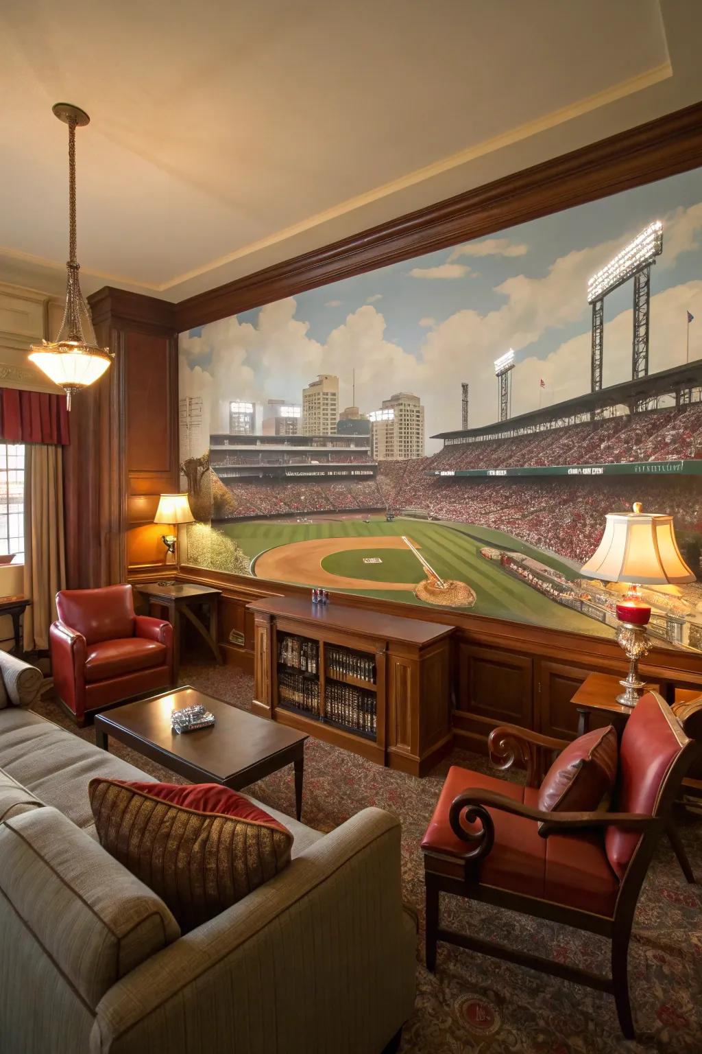 Embrace history with a mural of a historic ballpark.