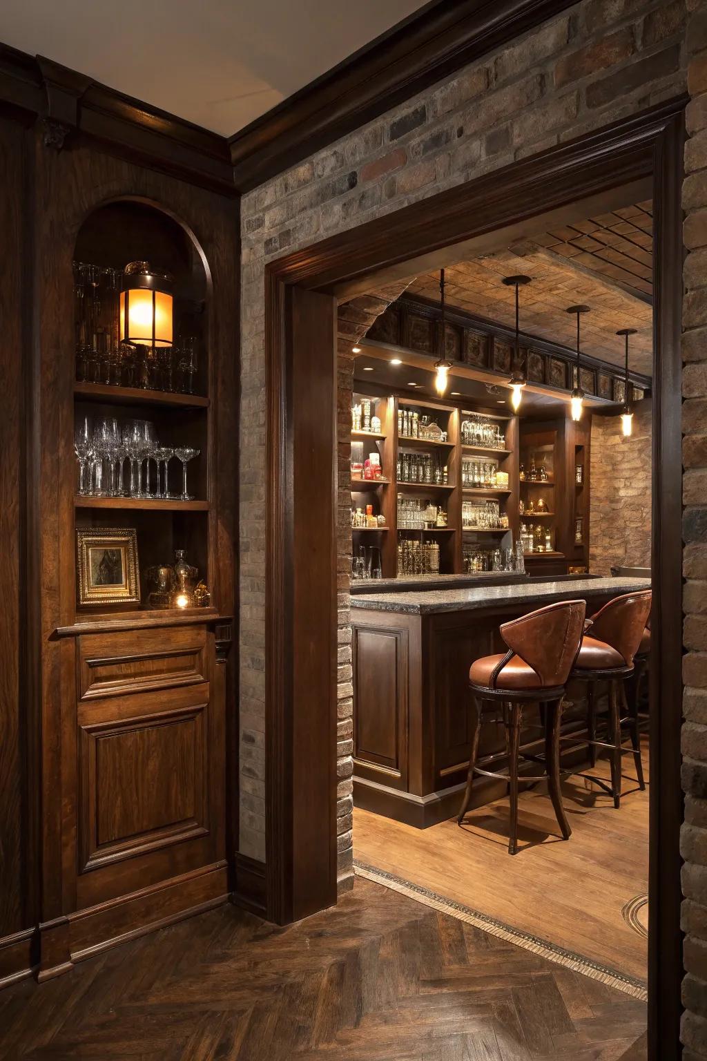 Uncover the allure of a hidden speakeasy bar; where craftsmanship meets intrigue.