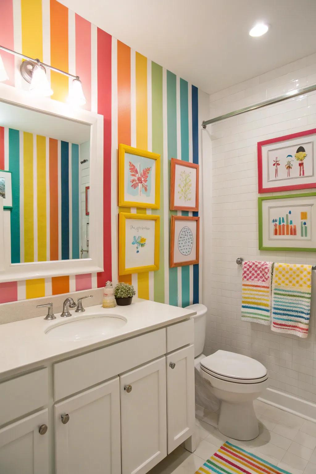 A kids' bathroom full of color and fun decor elements.