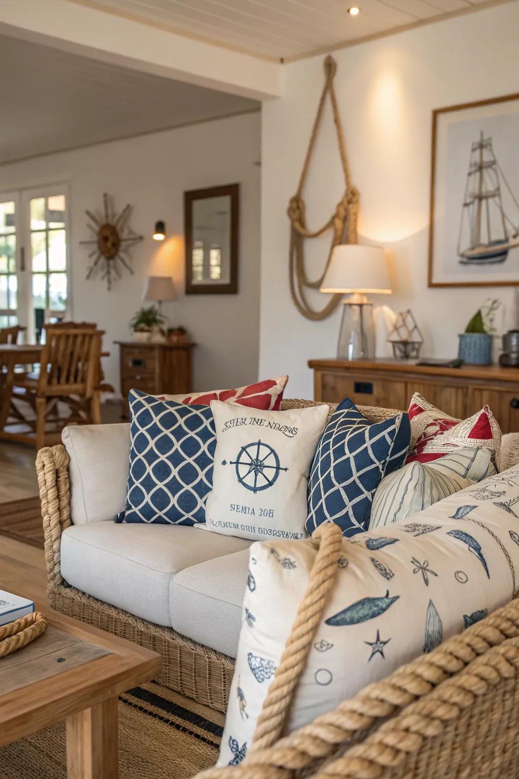 Nautical motifs bring a playful touch to this beach house interior.