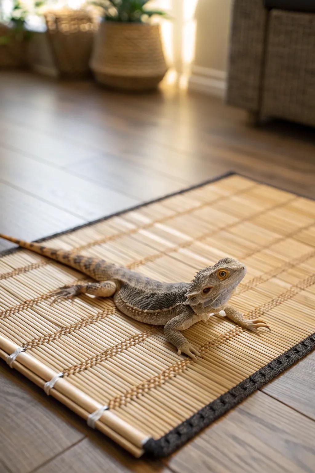 A bamboo mat bed, offering a natural and firm sleeping surface.