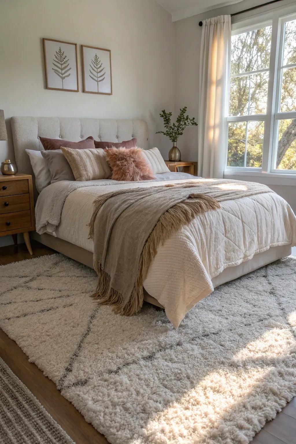 Rich textures enhance the comfort and visual appeal of this bedroom.