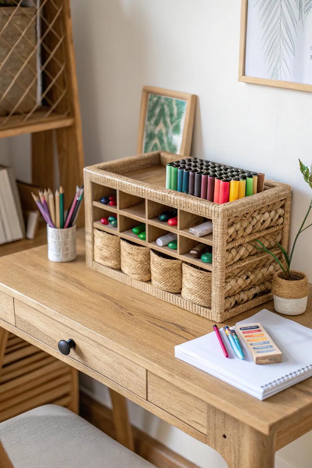 Transform your creative space with a touch of Scandinavian-Boho elegance! 🌿✏️ #MarkerStorage #CraftedWithCare