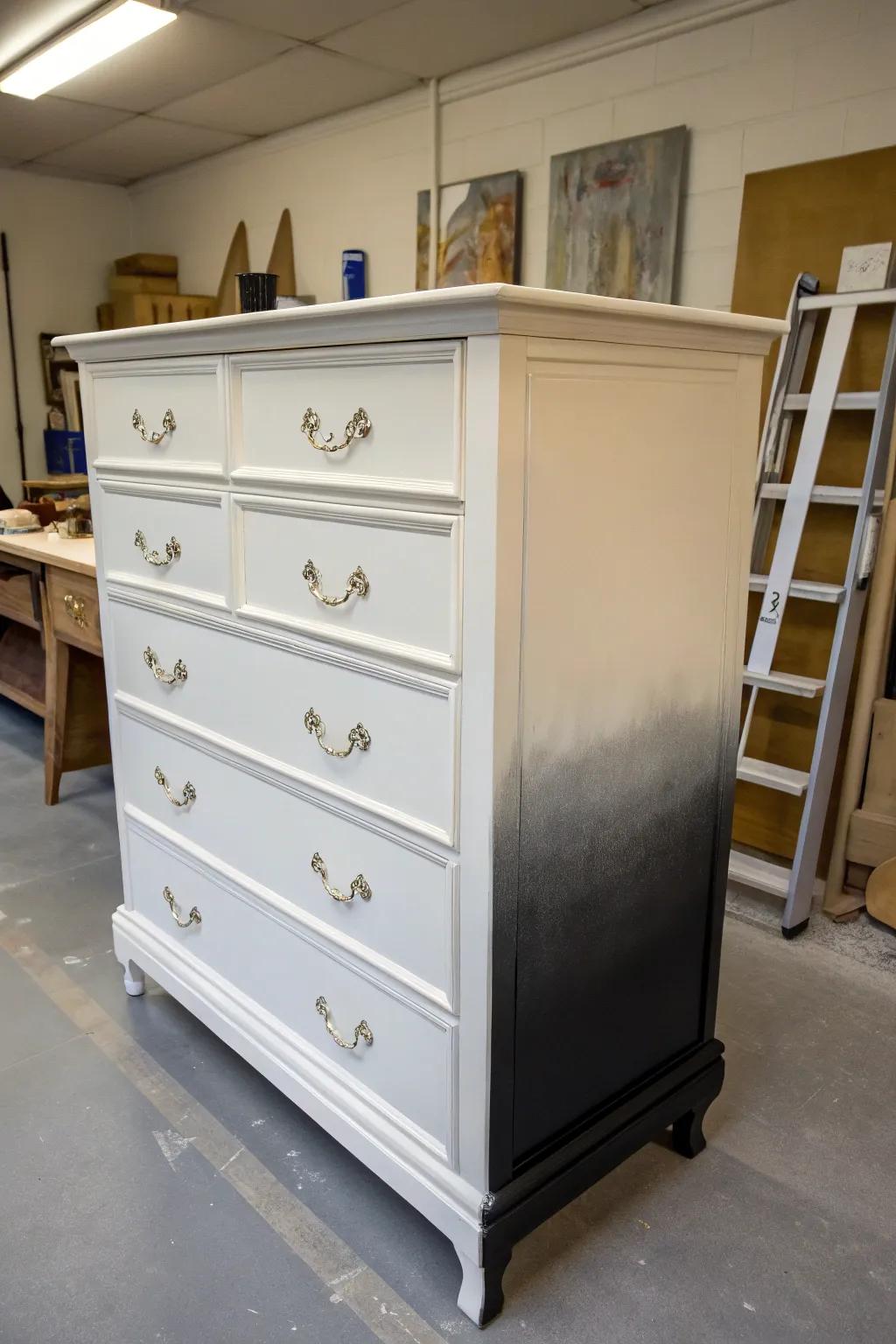 A dramatic ombre dresser that transitions seamlessly from black to white.